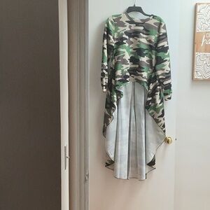 Camouflage High-Low Tunic Top